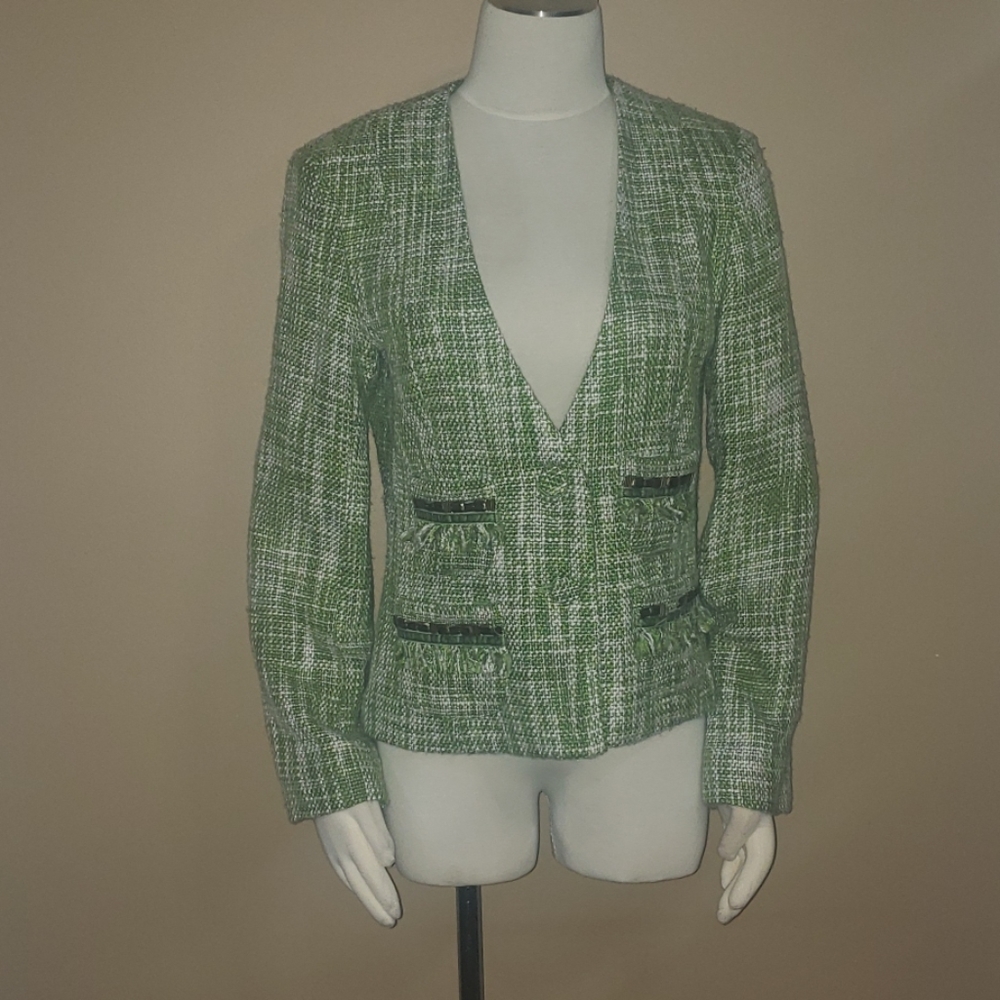 Green & White Tweed Blazer Size 4